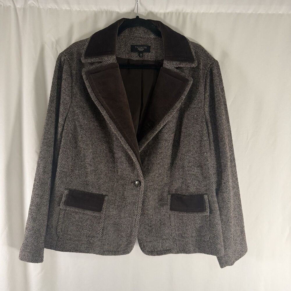 Talbots Wool Blend Jacket Women's 18W Brown Single Button Pockets Lined